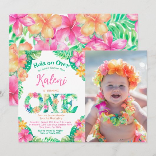 Invitation Luau 1er anniversaire (Devant / Derrière)