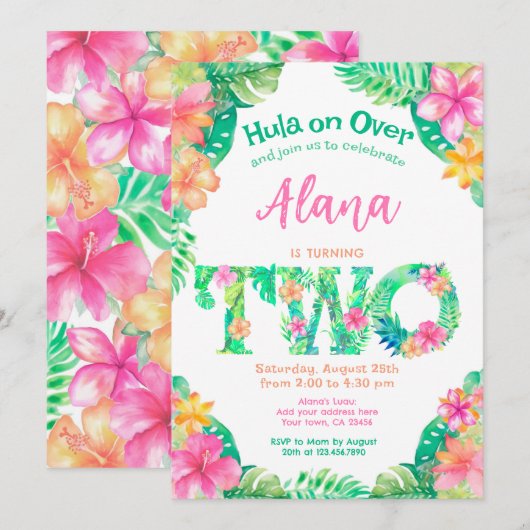 Invitation Luau 2e anniversaire (Devant / Derrière)