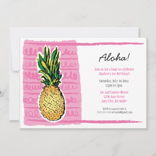 Invitation Luau à l'ananas rose (Devant)