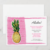 Invitation Luau à l'ananas rose (Devant / Derrière)