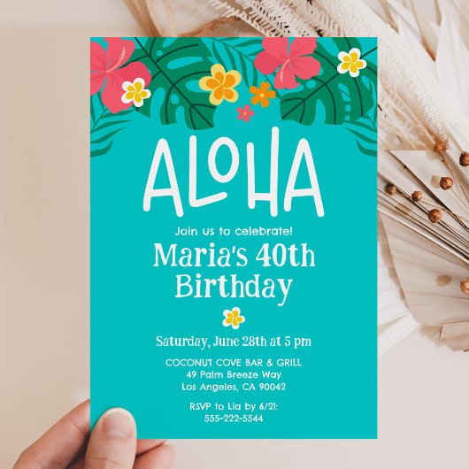 Invitation Luau Aloha Tropical 40e anniversaire