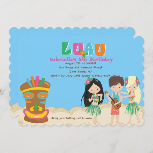 Invitation Luau avec les enfants et l'invitation (Devant / Derrière)