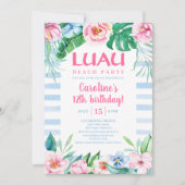 Invitation Luau Beach Party Tropical Floral Hawaiian Annivers (Devant)