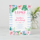 Invitation Luau Beach Party Tropical Floral Hawaiian Annivers (Debout devant)