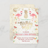 Invitation luau d'anniversaire tropical flamand (Devant / Derrière)