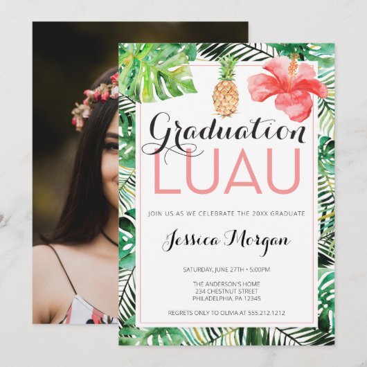 Invitation Luau de Remise de Diplôme Tropicale aux (Devant / Derrière)