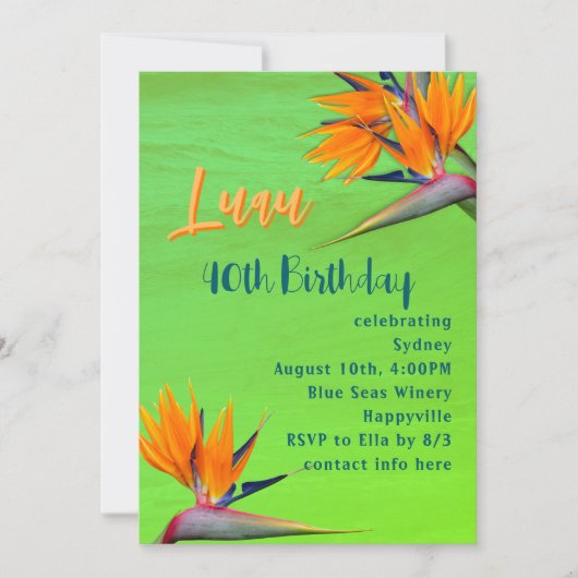 Invitation Luau Fête d'anniversaire de la chaux Fleurs tropic (Devant)