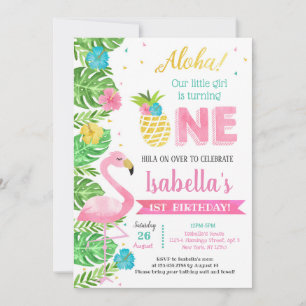 Invitation  Luau Flamant rose Tropical 1er Anniversaire Invit