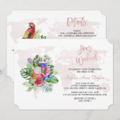 Invitation Luau Floral Rose Gold Bachelorette Hens Week-end (Devant / Derrière)