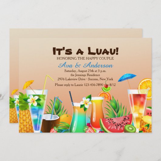 Invitation Luau Hawaïen (Devant / Derrière)