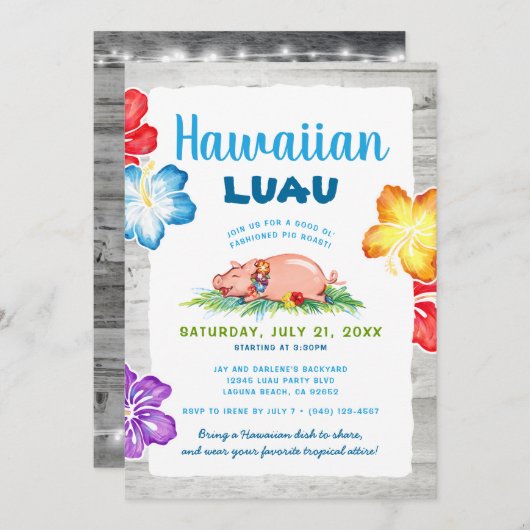Invitation Luau Hawaïen Tropical | Cochon de Lait Fleuriste R (Devant / Derrière)