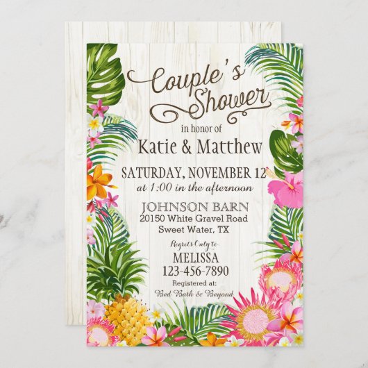 Invitation Luau Hawaiian Beach Douche Rustique Couples (Devant / Derrière)
