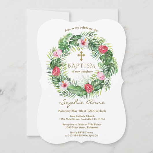 Invitation Luau Hawaiian Fleurs Tropicales Wreath Baptism (Devant)