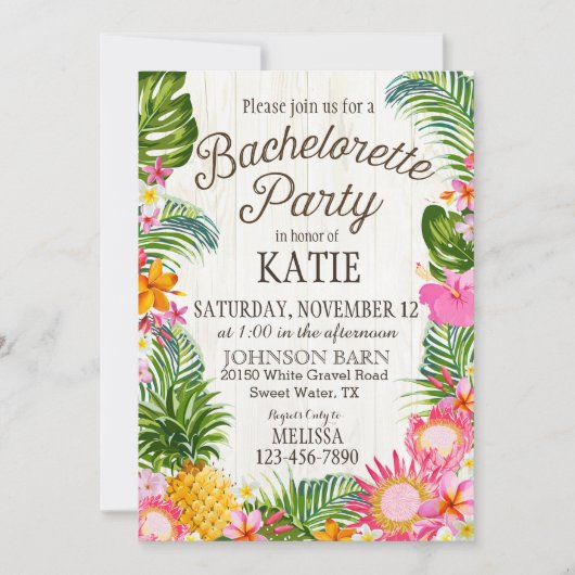 Invitation Luau Hawiian Beach Rustique Bachelorette Party (Devant)