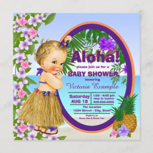Invitation Luau Hula Girl Hwaiian Baby shower tropical