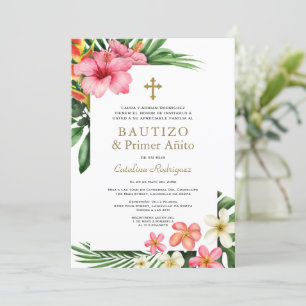 Invitation Luau Jardin tropical Espagnol 1er anniversaire Bap