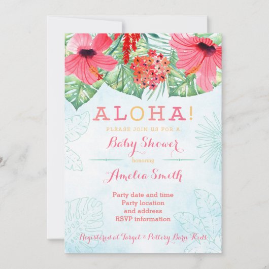 Invitation Luau nuptiale, baby shower hawaïen, tropicale (Devant)