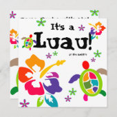 Invitation Luau Party Hibiscus Fleurs Tortue colorée (Devant / Derrière)