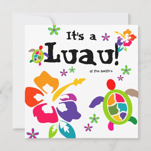 Invitation Luau Party Hibiscus Fleurs Tortue colorée (Devant)
