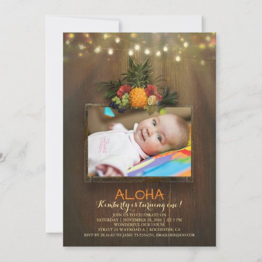 Invitation Luau Pineapple Tropical 1 Baby Birthday Photo (Devant)