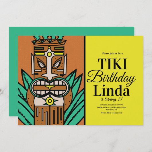 Invitation Luau Tiki Jungle fête d'anniversaire (Devant / Derrière)
