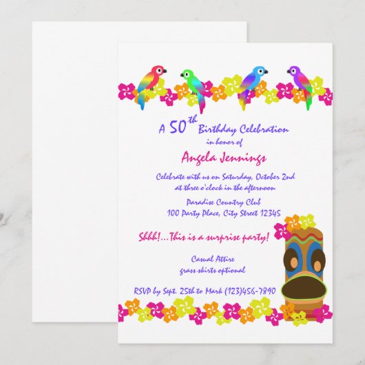 Invitation Luau tropical (Devant / Derrière)