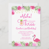 Invitation Luau Tropical Floral Girl 3ème anniversaire (Devant)