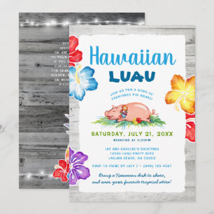 Invitation Luau Tropical Hawaïen   Cochon de Lait Fleurs Rust