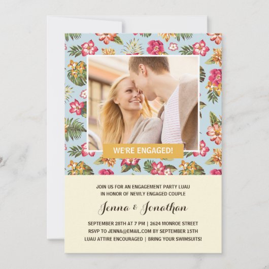 Invitation Luau tropical | Photo Engagement (Devant)