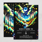 Invitation Lucioles de forêt de Whimsical Anniversaire (Devant / Derrière)