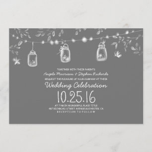 Invitation lucioles lampes mason jars mariage rustique
