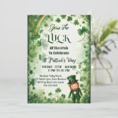 Invitation Luck Of Irish Shamrocks Rainbow Leprechaun Funky  (Debout devant)