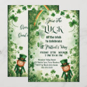 Invitation Luck Of Irish Shamrocks Rainbow Leprechaun Funky  (Devant / Derrière)