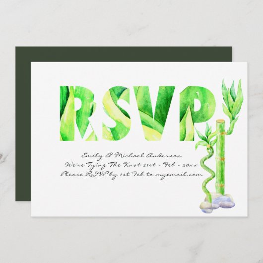 Invitation Lucky Bamboo Mariage RSVP Vert Blanc Frais (Devant / Derrière)