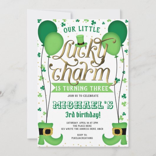 Invitation Lucky Charm, St Patrick's Day, Anniversaire (Devant)