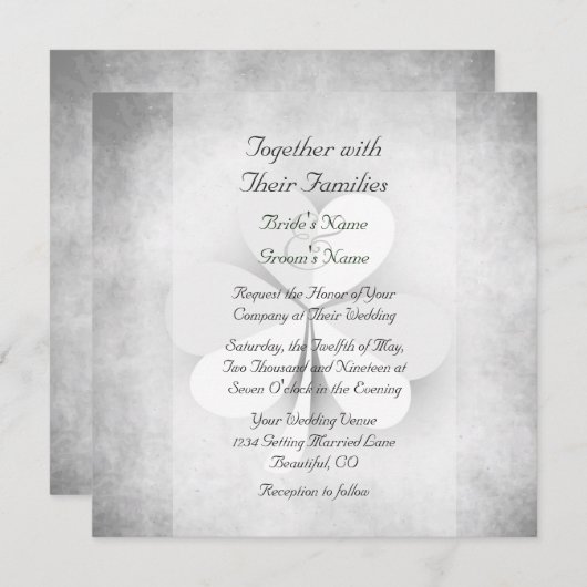 Invitation Lucky Clover Grey Blanc Vert Orange Mariage irland (Devant / Derrière)