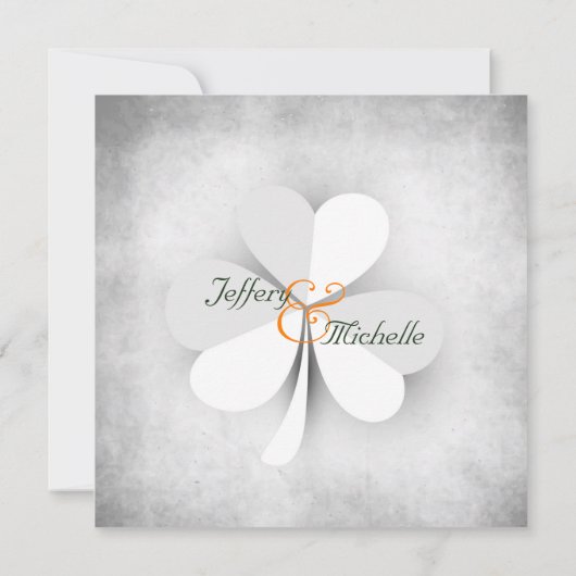 Invitation Lucky Clover Grey Blanc Vert Orange Mariage irland (Dos)