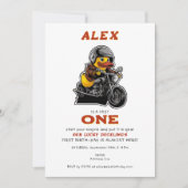 Invitation Lucky Duck mignonne Toddler 1ère moto d'anniversai (Devant)
