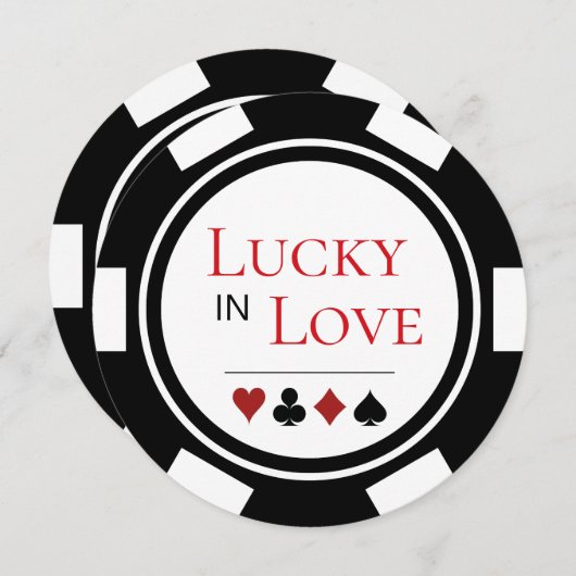 Invitation Lucky In Love Black White Poker Chip Vegas Mariage (Devant / Derrière)