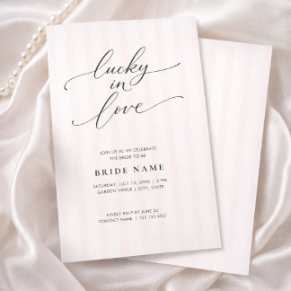 Invitation Lucky in Love Elegant Pink Stripe Bridal Shower