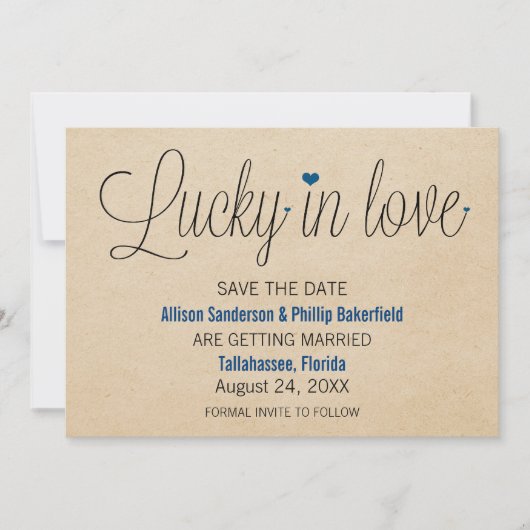 Invitation Lucky in Love Enregistrer la date, Bleu (Devant)