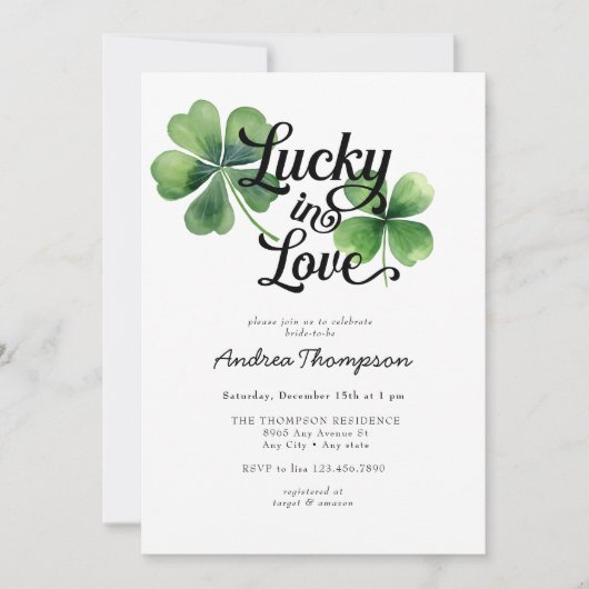 Invitation Lucky in Love | Fête des mariées aquarelle (Devant)