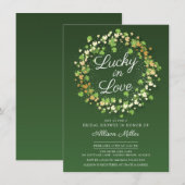 Invitation Lucky in Love Golden Shamrocks Fête des mariées (Devant / Derrière)