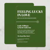 Invitation Lucky in Love Green Four Leaf minimaliste Mariage (Devant / Derrière)