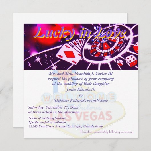 Invitation Lucky in Love Las Vegas Mariage (Devant / Derrière)