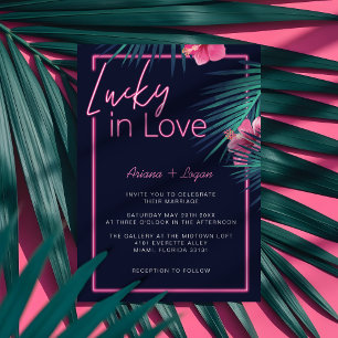 Invitation Lucky In Love Neon Pink Tropical Retro Mariage