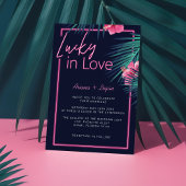 Invitation Lucky In Love Neon Pink Tropical Retro Mariage