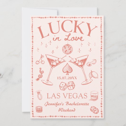 Invitation Lucky In Love Peach Bachelorette Week-end (Devant)