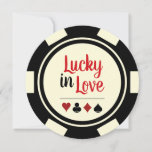 Invitation Lucky In Love Poker Chip Black Off-White Mariage<br><div class="desc">Éblouissez vos invités en leur envoyant ces invitations noires et blanches "Lucky in Love" de mariage de puce de poker. Ils attendent avec impatience de vous rejoindre à ce mariage incontournable !</div>