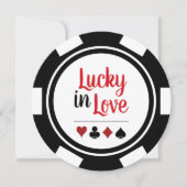 Invitation Lucky In Love Poker Chip Mariage noir blanc (Devant)